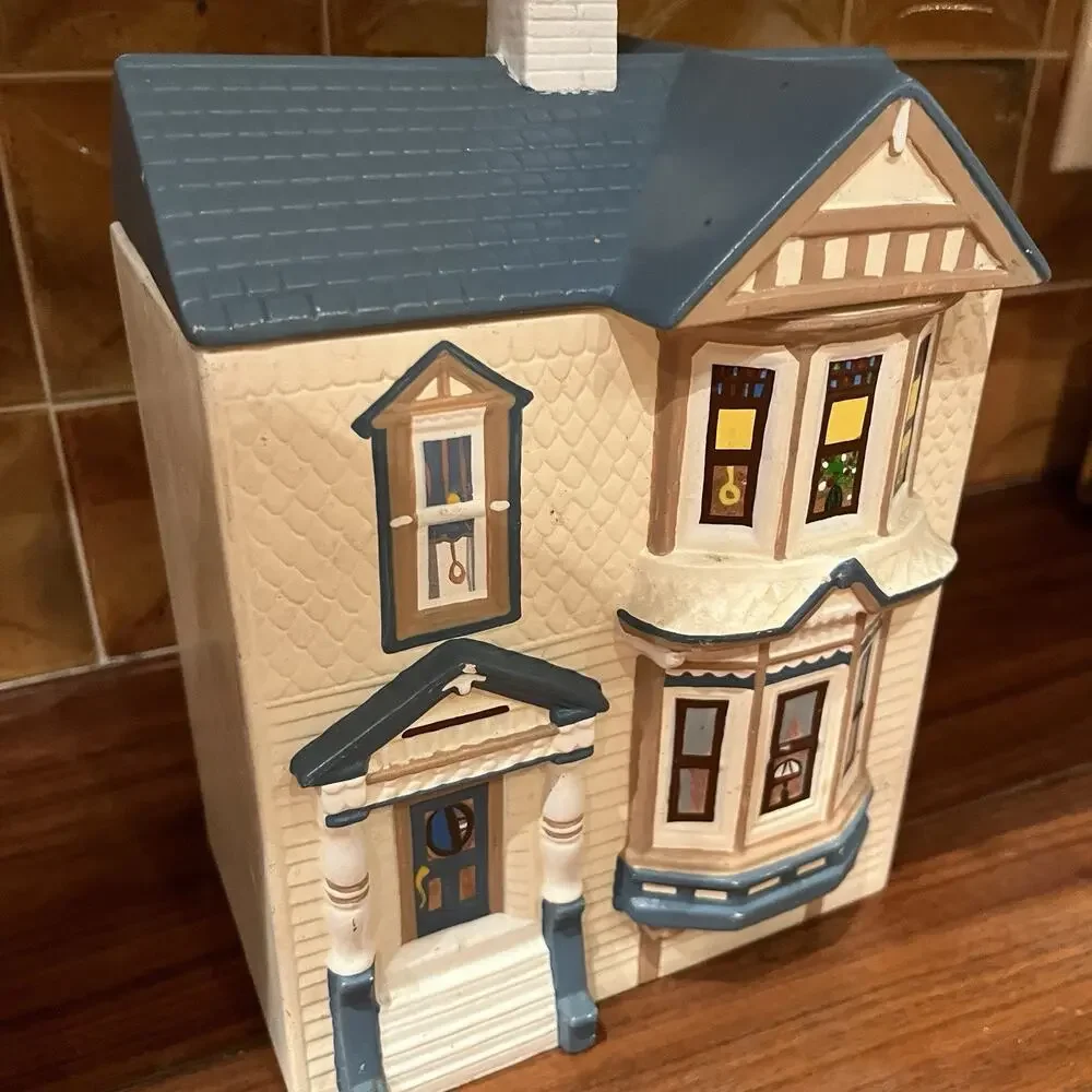 Vintage Handpainted Victorian San Francisco Style Home Ceramic Cookie Jar
